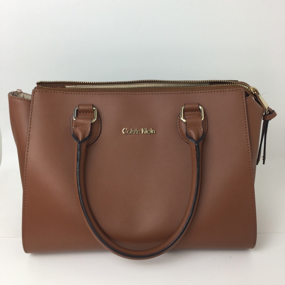 Calvin Klein Brown Leather Bag, Boho, Purse, Tote